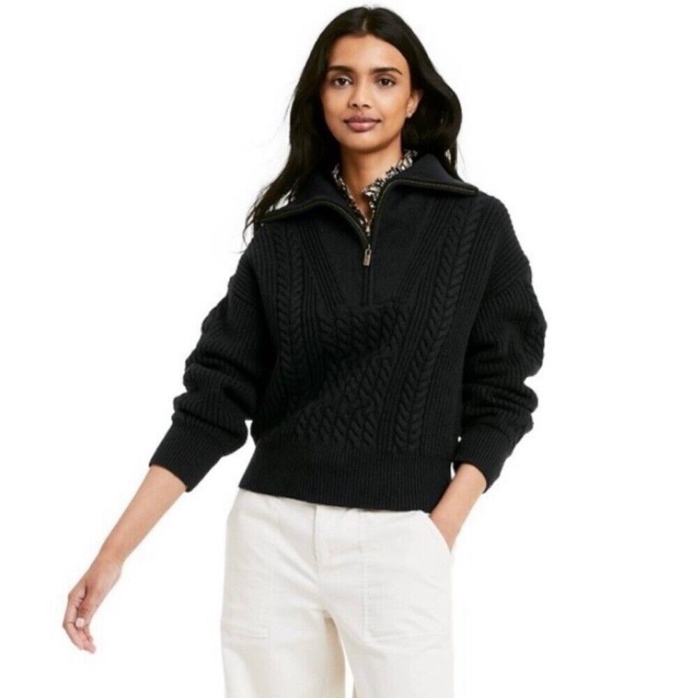 NILI LOTAN x TARGET Half Zip Cable Knit Sweater